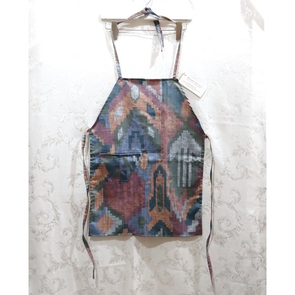 Apron Hand Sewn Vintage 90s Southwestern Boho Desert Ikat Cotton Stain Resistant - Picture 2 of 3